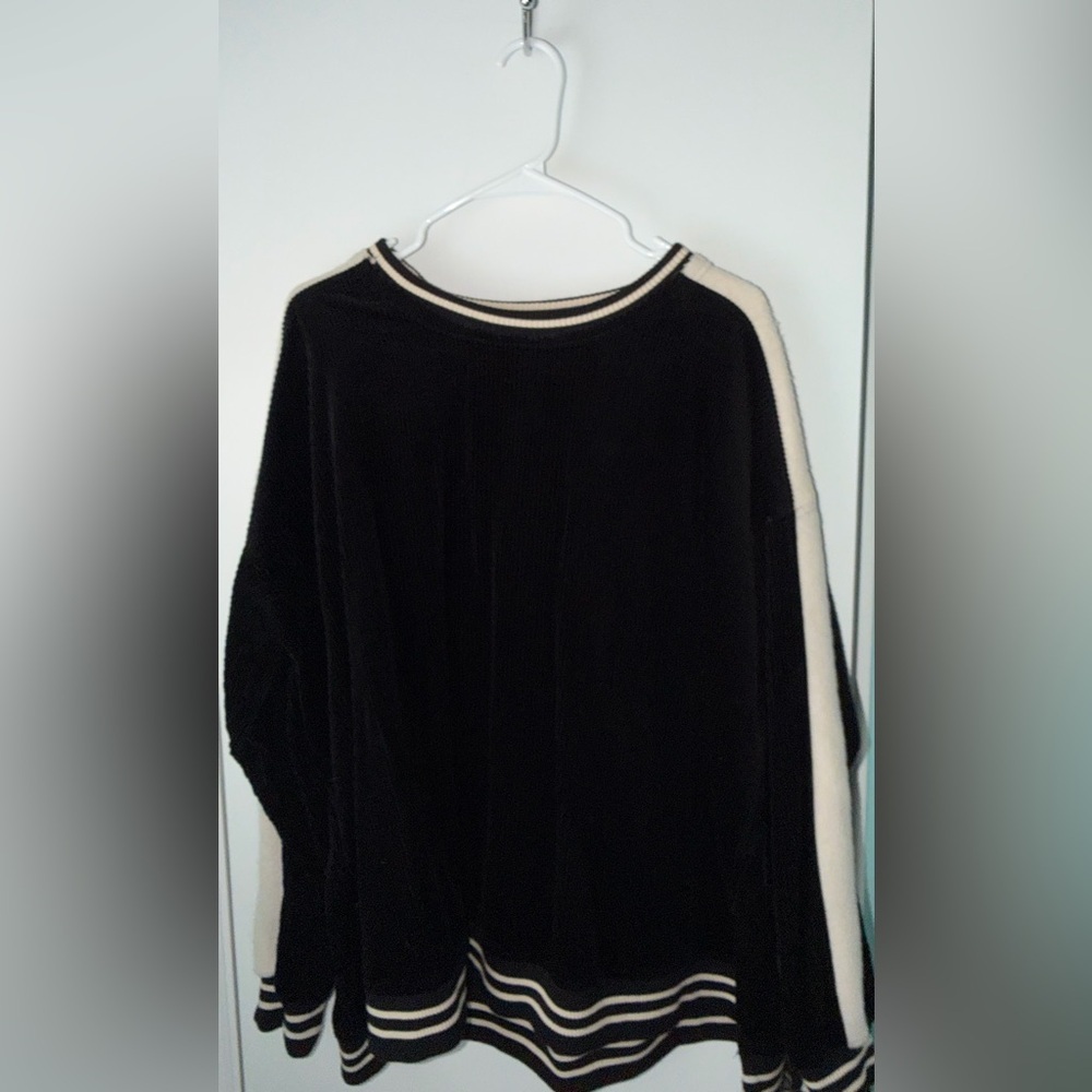 Easel Oversized Black Corduroy  and Cream Stripe Knit Long size Large